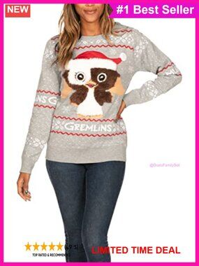 Women's Ugly Christmas Sweater Pullover Crew Neck Long Sleeve Embellished